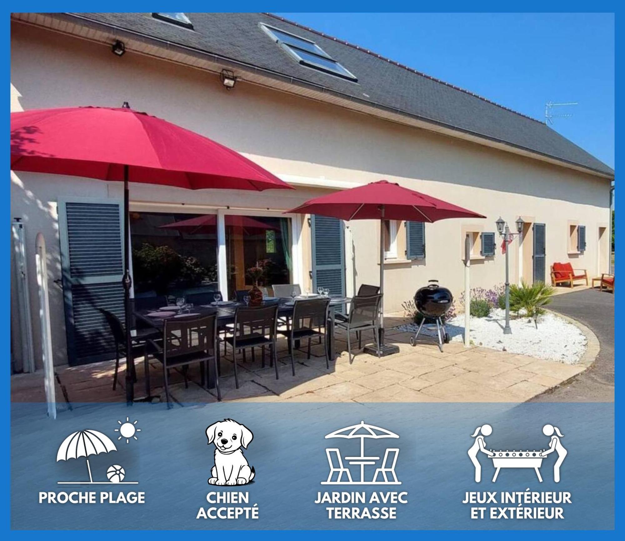 Grande maison , jardin,flipper,babyfoot, ping pong, proche golf, Port en Bessin, Bayeux et plages du débarquement, adaptée enfants Commes Exterior foto